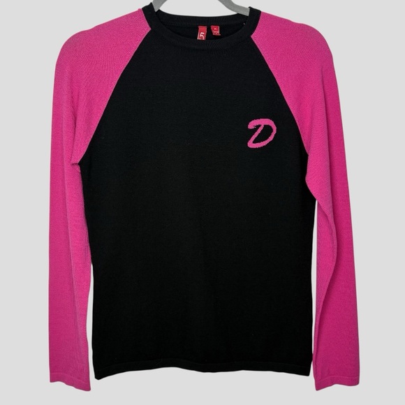 525 America Y2K Hot Pink & Black ‘D’ Monogram Silk Top Preppy Tenniscore It Girl - Picture 10 of 12